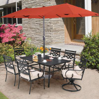 Lark Manor Alyah 6 - Person Outdoor Dining Set with Umbrella Featuring 2 Swivel Chairs