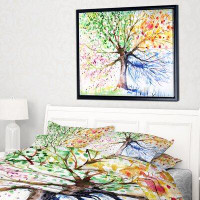 Made in Canada - East Urban Home 'Four Seasons Tree' Framed Oil Painting Print on Wrapped Canvas