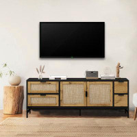 Bay Isle Home™ Elegant Rattan Black Wood TV Stand Fits 55 To 65 In. With 4 Drawers And Cabinet Adjustable Shelf