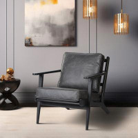 Corrigan Studio Elevarre Andromeda: Top Grain Leather Accent Chair In Black, Premium Wood Frame, Comfort Meets Style For