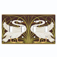 WorldAcc Metal Light Switch Plate Outlet Cover (Swan Lovers Plant Lake Brown - Quadruple Toggle)