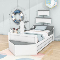 Sunside Sails Quintara Kids Twin Wood Boat-Shaped Platform Bed with Twin Trundle