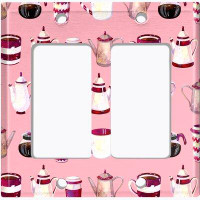 WorldAcc Metal Light Switch Plate Outlet Cover (Coffee Espresso Maker Pink - Double Rocker)
