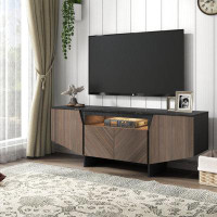 Wrought Studio 63 Inch TV Stand With LED Lights, With Storage Cabinet And Shelves, TV Console Table Entertainment Centre