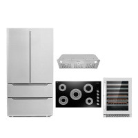 Cosmo 4 Piece Kitchen Package With 36" Electric Cooktop 36" Insert Range Hood 48 Bottle Freestanding Wine Refrigerator &
