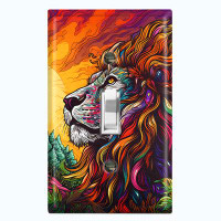 WorldAcc Metal Light Switch Plate Outlet Cover (Elegant Lion Colorful Sun Sky - Single Toggle)