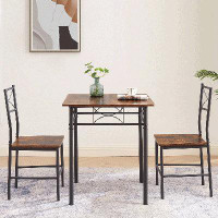 17 Stories 3 Piece Kitchen Dining Room Table Set, Vintage Brown