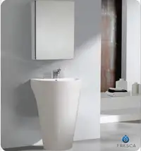 24 In Acrylic Pedestal Sink alone or w/ Medicine Cabinet, P-trap, Faucet/Pop-Up Drain and Installation Hardware Included
