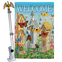 Breeze Decor Welcome Butterfly Houses - Impressions Decorative Aluminum Pole & Bracket House Flag Set HS100047-BO-02