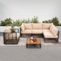 Latitude Run® Grand patio 6-Piece Wicker Patio Furniture Set, Outdoor Conversation Set Sectional Sofa_24.41" H x 86.22"