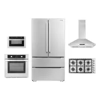 Cosmo 5 Piece Kitchen Package With 30" Gas Cooktop 24" Single Electric Wall Oven 24" Built-in Microwave Drawer & Energy