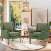 CHAIRKER Wide Upholstered Fabric Accent Armchair With Solid Wood Leg