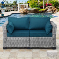 Hokku Designs Colell Outdoor Furniture Loveseat Patio 2 Seater Couch Small Sofa No-Slip Cushions Pillows Waterproof Cove