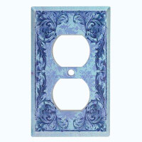 WorldAcc Metal Light Switch Plate Outlet Cover (Elegant Blue Flower Plant Frame - Single Toggle)