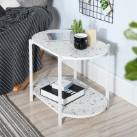 Ebern Designs End Table 24" 2-Tiers Oval Nightstand, Modern Marble Small Table Coffee Tea Sofa Table For Living Room Ind