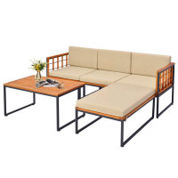 Ebern Designs Ebern Designs 5 PCS Patio Furniture Set Acacia Wood Sectional Set with Seat & Back Cushions