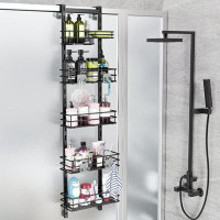 Rebrilliant Over The Door Shower Caddy Adjustable 5 Tier Black,Bathroom Hanging Organizer Shelf Rustproof With 4 Hooks,S