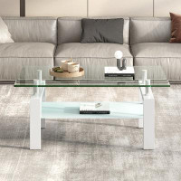 Springland Tempered Clear Glass Coffee Table, 2-Layers Coffee Table Living Room Center Table