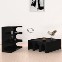 Ebern Designs Multifunctional 4-Tier Black Book Shelf & Coffee Table