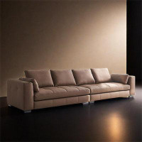 ULTORU 118.01" Brown Genuine Leather Modular Sofa cushion couch