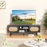 George Oliver Jenneffer Rattan TV with Sliding Doors for TVs up to 65“