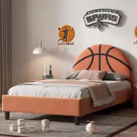 Zoomie Kids Twin Size Upholstered Platform Bed with Basketball Design headboard