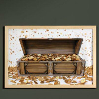 East Urban Home Ambesonne Chest Wall Art With Frame, Wealth Themed Gold Coins Kings Ransom Wooden Box Pirate Treasure Pi