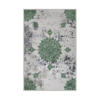 East Urban Home Cillian Oriental Machine Made Power Loomed Polyester Area Rug in Grey/Green