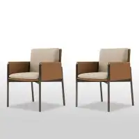 Hokku Designs 33.07" Brown Solid Back Upholstered Arm Chair(Set of 2)