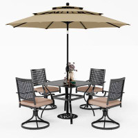 Lark Manor 4-person Steel Patio Outdoor Furniture, Patio Dining Sets With Umbrella, Metal Swivel Chairs, Square Table