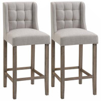 Wildon Home® Modern Bar Stools, Tufted Upholstered Barstools, Pub Chairs With Back, Rubber Wood Legs For Kitchen, Dinnin