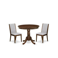 Alcott Hill Jakeman 3-Pc Dining Set Includes a Round Kitchen Table and 2 Parson Chairs - Antique Walnut finish