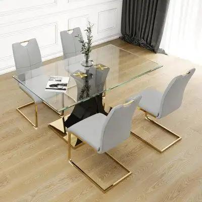 The Modern Style Glass Dining Table Set is an elegant and functional addition to any dining area boa...