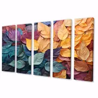 Winston Porter Colourful Leaves Collage II - Modern Wall Art Print - 5 Equal Panels