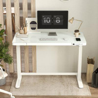 Inbox Zero Home Office Height Adjustable 48" Width Glass Top Standing Desk with Drawer