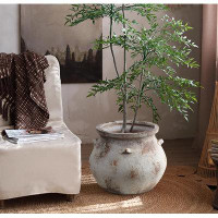 Bungalow Rose Perrinton Handmade Off White Rustic Cauldron MgO Pot Planter