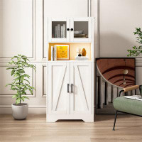 Gracie Oaks Four Door Storage Cabinets With LED Light, Open Shelf, Display Cabinet With Transparent Acrylic Cabinet Door