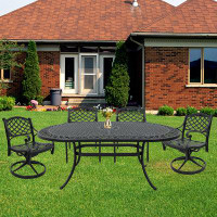 Charlton Home Oval Patio Dining Table In Black,2.01 Inch Umbrella Hole At The Centre