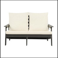 Ebern Designs HIPS Loveseat with Cushion, Wood Grain Outdoor Garden Sofa