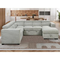 Hokku Designs 123" Sleeper Sofa with Pull Out Bed and Storage Chaise,Oversized Sectional Sleeper Couch