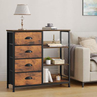 17 Stories Unique A-Rustic Brown Wall Mount 4-Drawer Dresser With 3-Tier Shelf - Quality Construction, Large Storage Cap
