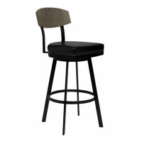 17 Stories 26 Inch Metal And Leatherette Swivel Barstool, Black