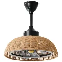 Breakwater Bay Eurydamas Farmhouse 20.47'' 25W Ceiling Fan with LED Lights Hemp Rope and Remote Control, 6 Speeds