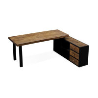Fit and Touch 70.87" Nut-brown+Black L Shape Solid Wood+Iron desks