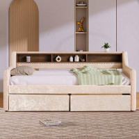 Mercer41 Twin Size Snowflake Velvet Daybed with Two Storage Drawers