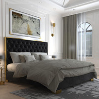 Spring Sale!! Contemporary, High-End Look Diamond Pattern Velvet upholstered bed