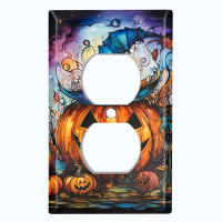 WorldAcc Metal Light Switch Plate Outlet Cover (Halloween Spooky Pumpkin Witch Hat - Single Duplex)