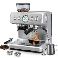 R.W.FLAME Elite Espresso Coffee Maker With Milk Frother Steam Wand&Coffee Grinder