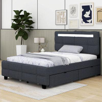 Ivy Bronx Hisayo Linen Full Size Upholstered Platform Bed with LED Frame and 4 Drawers