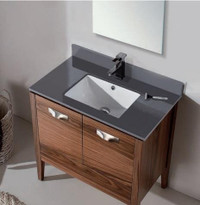 Walnut Veneer Vanity Cabinet w 2 Doors & 1 Push to open Drawer ( 24", 30", 36" & 48" Available ) 3 Counter Choices